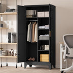 71" Tall Metal Wardrobe Closet with Adjustable Shelves and Hanging Rod, 2 Doors Office Storage Locker Cabinet for Home, Office, Bedroom, Laundry Room, Black