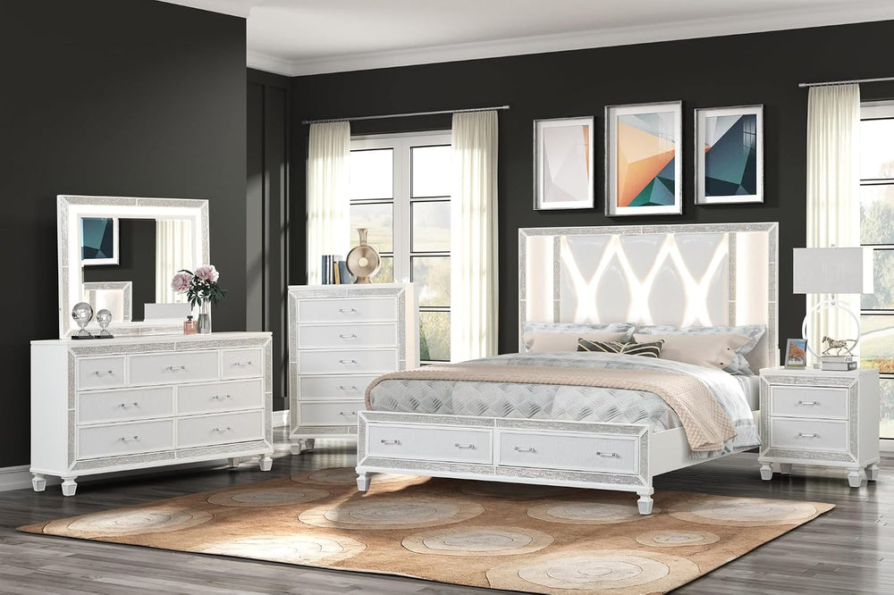 Crystal Modern Style 2-Drawer Nightstand Made White,for Small Spaces