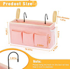 Bedside Organizer with Fixed Straps and Water Bottle Holder for Home, College, Dorm, Bunk, Hospital, Crib, Bed Rails - Pink