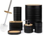 CERBIOR Bathroom Accessories Set Bath Ensemble Includes Soap Dispenser, Toothbrush Holder, Toothbrush Cup, Soap Dish for Decorative Countertop and Housewarming Gift (Black Spiricle)