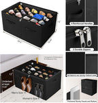 Shoe Organizer for Closet 2 Pack, Foldable Shoe Box with Adjustable Divider and Clear Cover, Space Saving Shoe Storage Organizer Cabinet with Reinforced Handles, Fits 40 Pair, Black, TP11B