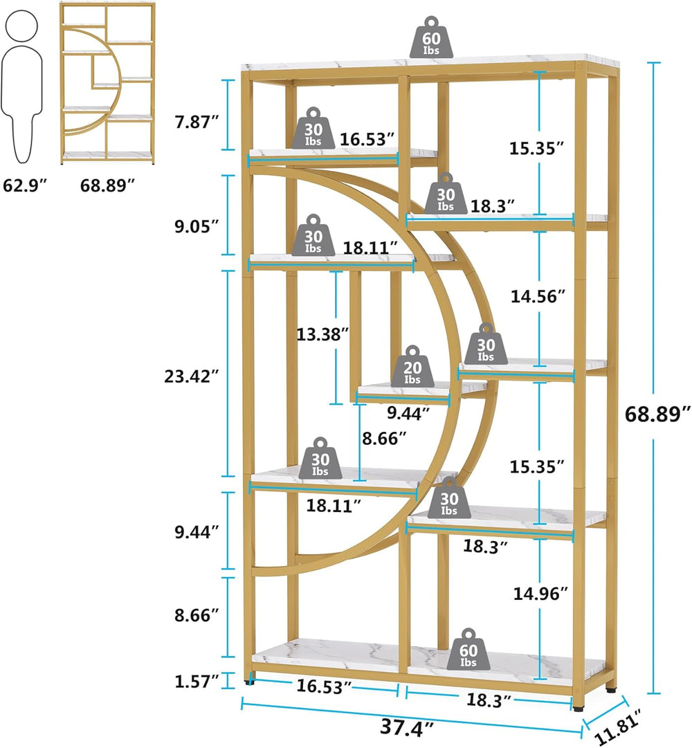 Tribesigns Industrial Bookshelf Bookcase with 9 Open Shelf (Gold)