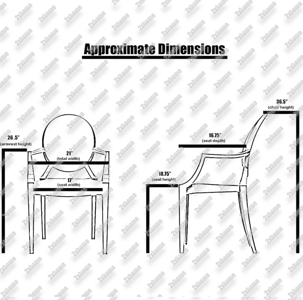 2xhome - Set of 4 Modern Designer Louis Ghost Armchairs with Polycarbonate Cr...