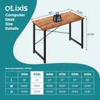 OLIXIS Home Office Computer Desk, Small Office 40-inch Writing and Study Desk, Bedroom Table with Metal Frame and Wooden Top, Compact Modern Study Table for Home Use, Rustic Brown