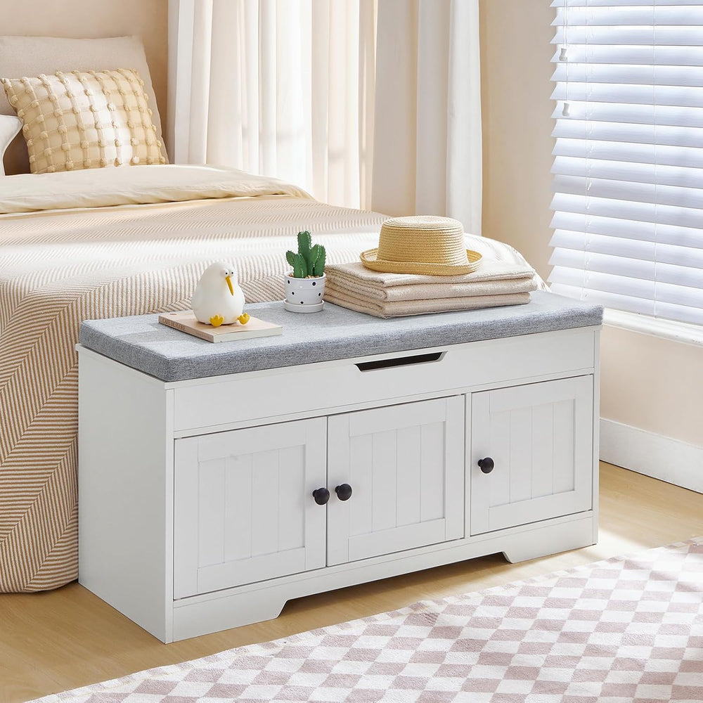 HOOBRO 39.4" Long Entryway Bench with Flip-Top Storage, 3 Tier Shoe Stor...
