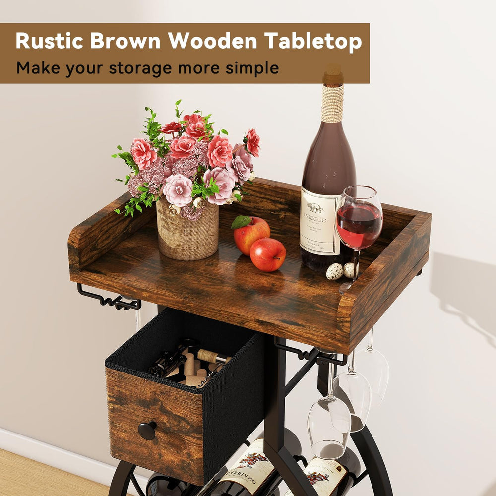 IBUYKE Wine Rack Freestanding Floor,15 Bottles,Glass Holder,Brown TMJ908H | M...