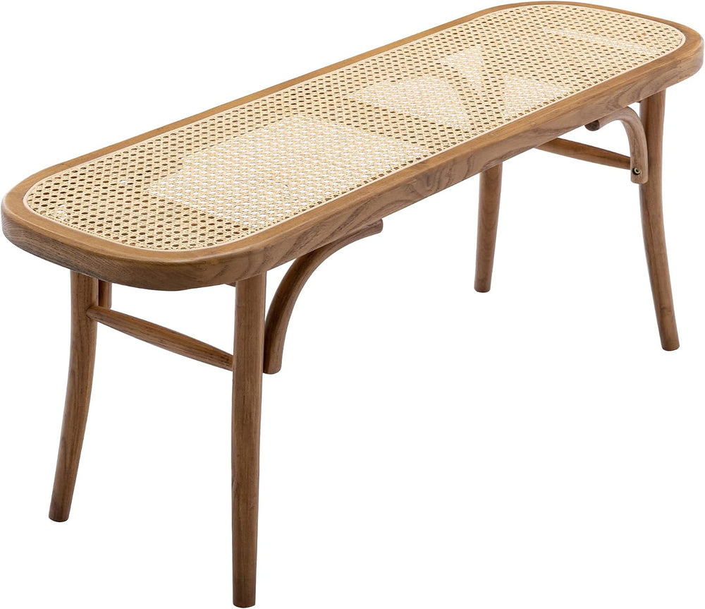 Farmhouse Wood Bench Seat Small Rattan Cane Bench Wicker Bench for End of Bed...