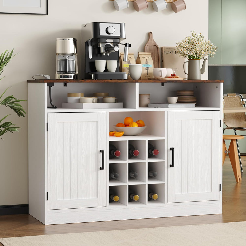 MHOM Farmhouse Buffet Cabinet with Prower Outlets, Rustic Sideboard Buffet wi...