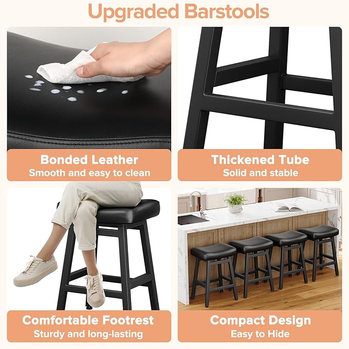 Counter Height Bar Stools Set of 3, 24 Inch Barstools for Kitchen Counter, Ki...