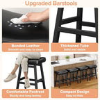 Counter Height Bar Stools Set of 3, 24 Inch Barstools for Kitchen Counter, Kitchen Stools with Bonded Leather Saddle Seats & Heavy Duty Metal Legs, Easy Assembly, All Black