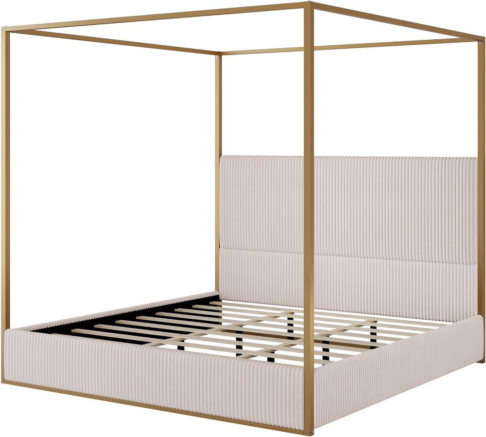 Modern Luxury 4-Poster Canopy Platform Bed King Size with Velvet Upholstered ...