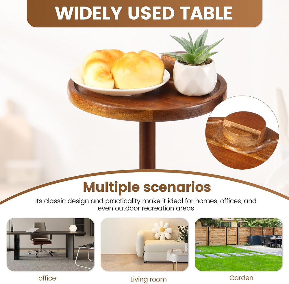 Round Side Table, Small Drink Table for Small Spaces, Wooden Pedestal Side Ta...