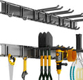 Tool Organizer Wall Mount, 32inch Heavy Duty Garden Tool organizer Storage System, Easy Install With 6 Adjustable Hooks, For Garage, Basement, Shed, Workshop(Black)