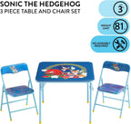 Sega Sonic The Hedgehog Kids Table and Chair Set, 3-Piece Square Table with 2 Folding Chairs for Playroom & Activities