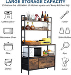 Kitchen Bakers Rack with Baskets,5-Tier Free Standing Storage Shelf Rack,Industrial Microwave Oven Stand,Metal Kitchen Rack Organizer with Hooks