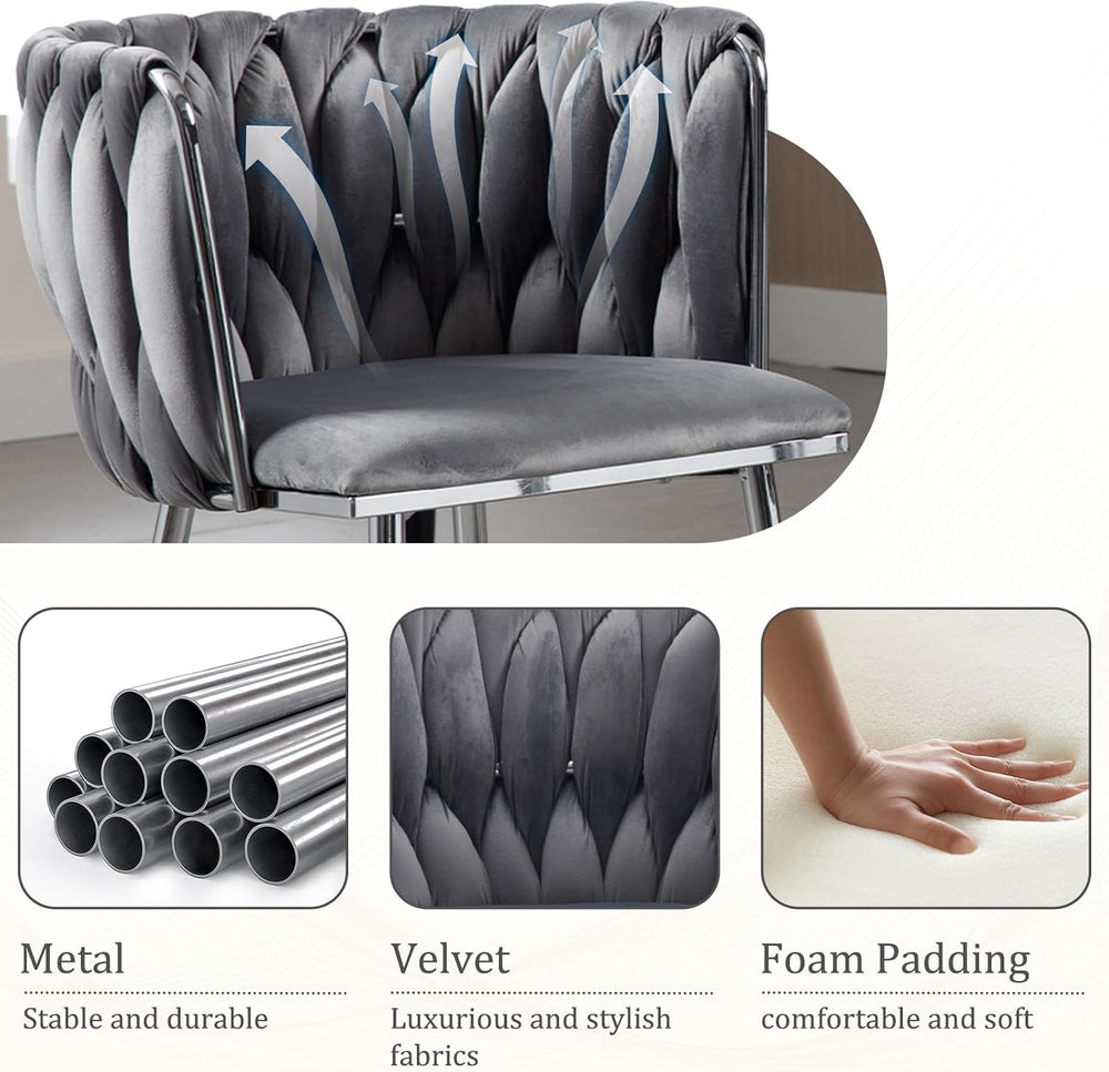 Modern Velvet Dining Chairs Set, Upholstered Dining Chair with Woven Back and...