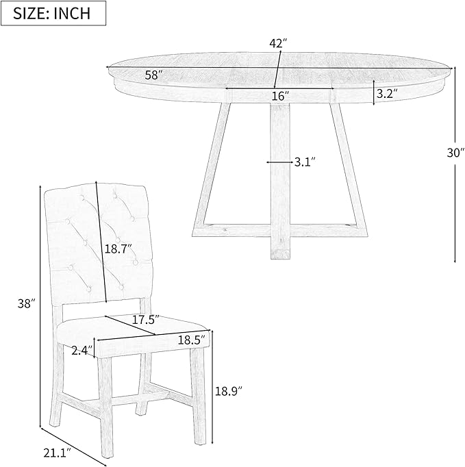 5 Pieces Dining Table Set with 42" Table,Living Room Furniture W/ 4 Upholstered Chairs,Tabletop Can be Adjusted from Round to Oval in Shape,for Restaurant,Home Bistro,Walnut