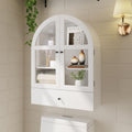BLANKSPACE Bathroom Curved Wall Cabinet with Drawer, Over The Toilet Organizer for Bathroom White Storage Cabinet with Glass Door and Soft Closing