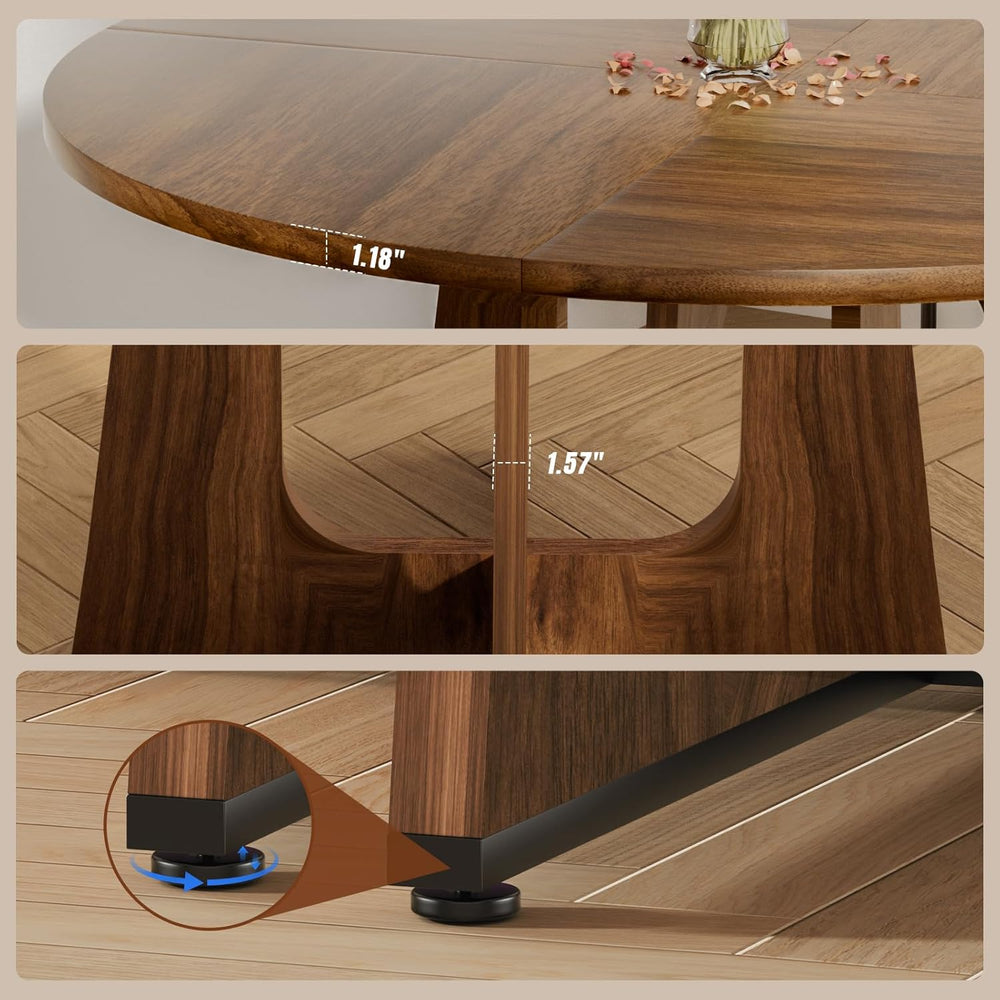47" Round Dining Table for 4-6, Farmhouse Wood Kitchen Table, Mid-Centur...