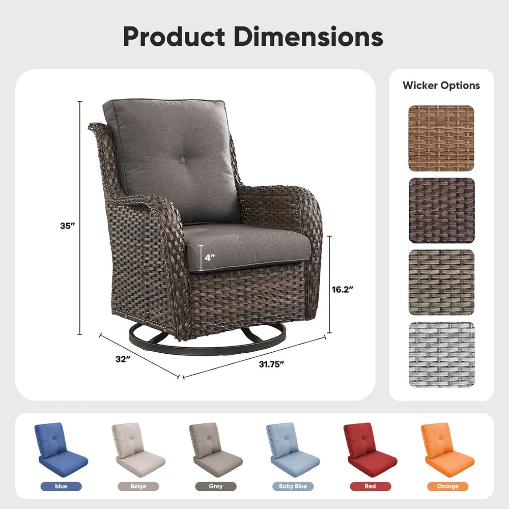 Belord Outdoor Swivel Chairs Set of 2,Patio Wicker Rocker Chairs,All Weather ...