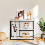 WOHOMO Console Table, 12 Inch Narrow Entryway Table for Living Room, 31.5 Inch Modern Industrial Sofa Table with 3-Tier Storage Shelves for Corridor, Hallway, White Marble