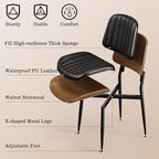 Dining Chairs Set of 4, Mid-Century Modern Upholstered PU Leather Chairs with Walnut Bentwood Back and Metal Legs Adjustable Feet for Kitchen Dining Living Room, Dark Black Vertical Stripes