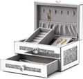 Mirrored Jewelry Box for Women,2-Layer Glass Jewelry Organizer with Lid & 1 Drawer, Silver Crushed Diamond Home Decor, Gift Idea for Her (9.3" L x 6.3" W x 5.1" H)