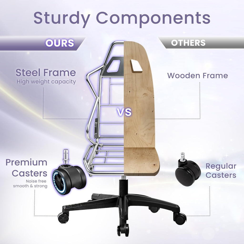 N-GEN GAMING Gaming Chair Video Game Computer Office Desk Use Ergonomic Reclining Backrest Adjustable Armrests Lumbar Support Footrest High Density Foam Breathable Fabric Heavy Duty Base (Purple)