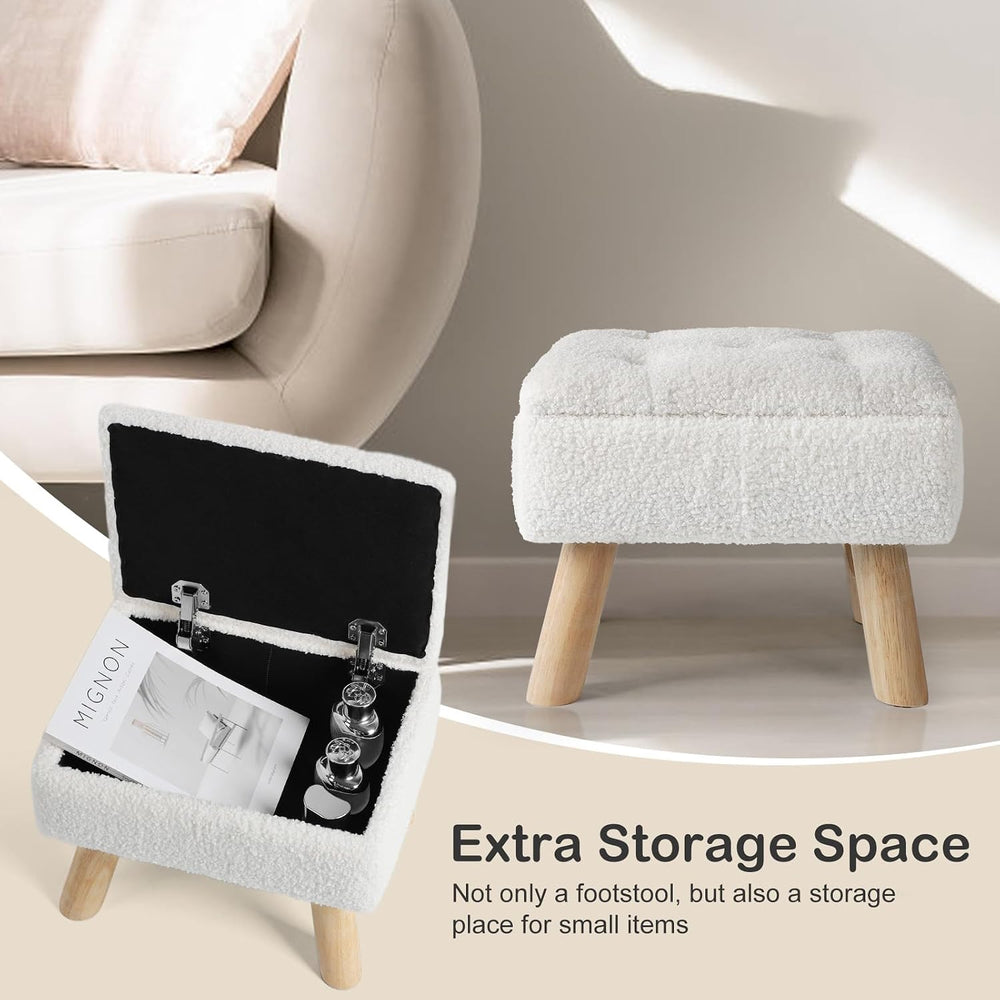 OGEMXU Storage Ottoman, Small Foot Stool Ottoman with Storage, Boucle Teddy V...