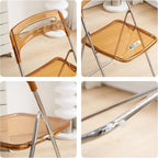 2PCS Modern Transparent Folding Chair Acrylic Folding Ghost Stackable Crystal Seat-PC Plastic Living Room(Brown)