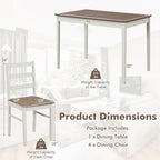 COSTWAY Dining Table Set for 4, Wood Kitchen Table Chairs Set with Rubber Wood Legs, Space-Saving Design, Modern 5-Piece Dinette Set for Small Place, Kitchen, Dining Room, Restaurant, Brown