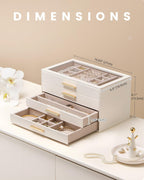 Lolalet Jewelry Box Organizer, 4-Layer Jewelry Organizers and Storage Case with Glass Lid, Ring Earring Bracelet Necklace Holder Organizer, Birthday Christmas Gifts for Women Girls -4Layer, Beige