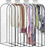 50" Clear Clothes Hangers with Smooth Side Zipper, 10" Gusseted Waterproof Garment Bags for Shirts, Coats, Dresses, Suits, 4 Pack