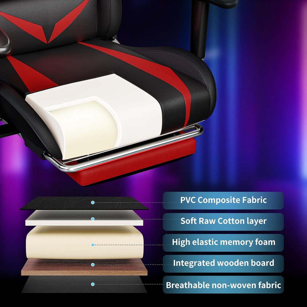 Led Gaming Chair with Speakers Massage 165° Reclining Computer Chairs-Red | R...