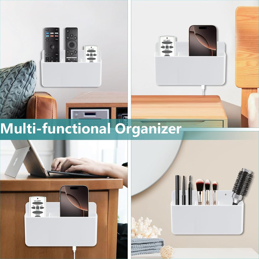 3 Slot Adjustable Remote Control Holder Wall Mount, TV Remote Holder, Self Adhesive Controller Holder, Wall Pen Holder Storage Accessories for Home Office School (White 1Pack)
