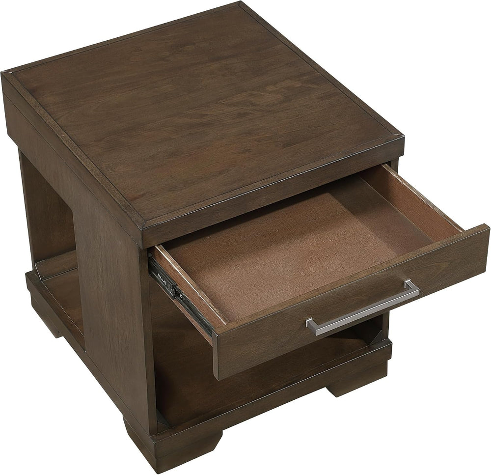 Penau Modern Rectangular End Table Espresso Finish, Dovetail Drawer with Nick...