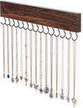 Lolalet Wooden Necklace Holder for Wall with 15 Hooks, Necklaces Hanger Easy Install Wall Mount Necklace Organizer, Jewelry Hangers for Chains, Bracelets, Earrings -Brown