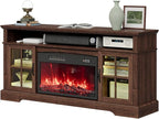 58" Farmhouse TV Stand with 23" Fireplace for TVs up to 80", Media Entertainment Center with Adjustable Shelves and Large Storage Cabinets, for Living Room, Brown & Black