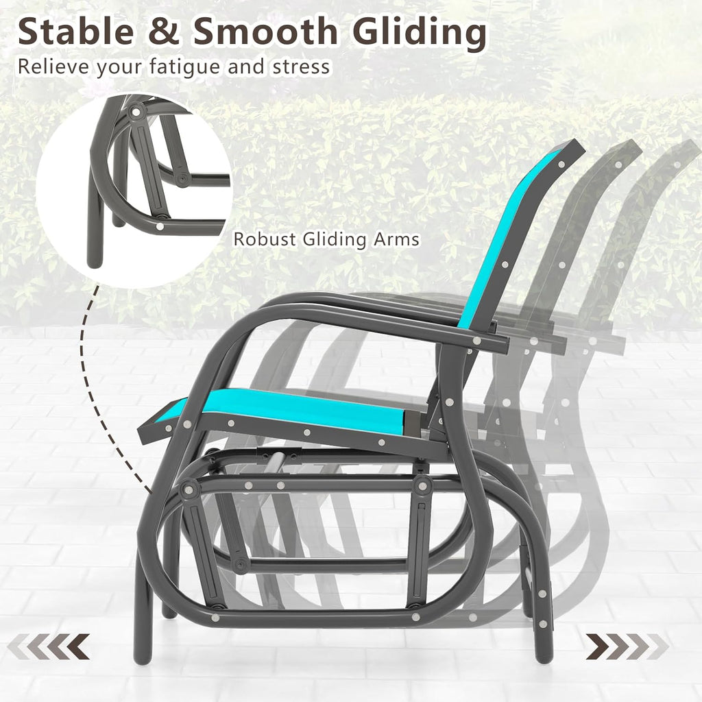 Giantex Swing Glider Chair W/Study Metal Frame Comfortable Patio Chair Love-Seat for Garden, Porch, Backyard, Poolside, Lawn Outdoor Rocking Chair (2, Turquoise)