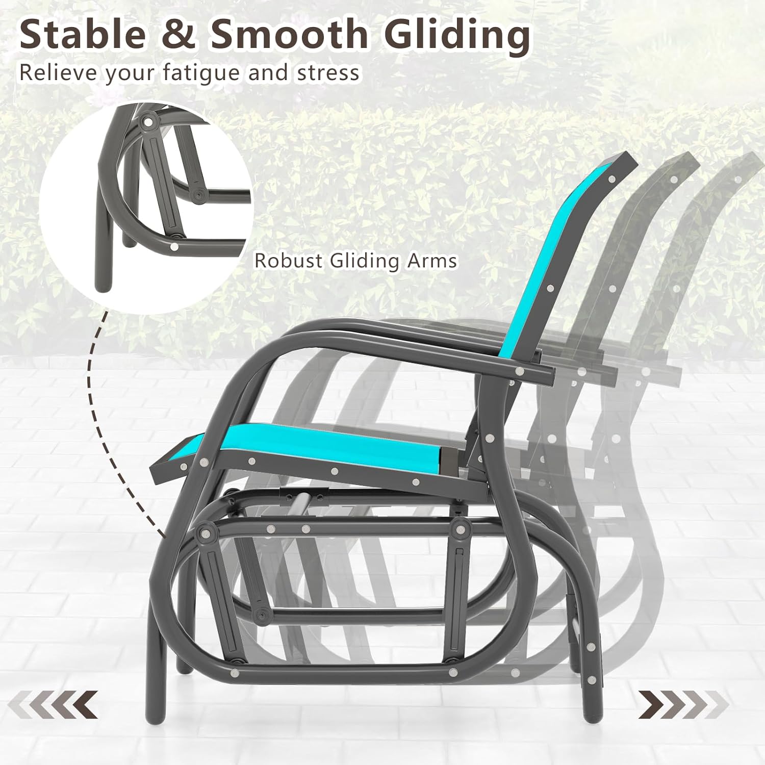 Giantex Swing Glider Chair W/Study Metal Frame Comfortable Patio Chair Love-Seat for Garden, Porch, Backyard, Poolside, Lawn Outdoor Rocking Chair (2, Turquoise)