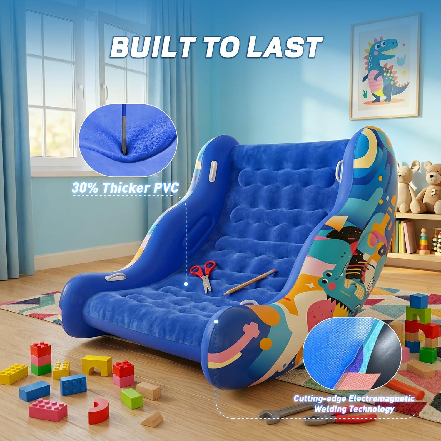 Inflatable Sensory Chair for Autistic Kids – Toddler Rocking Chair for Sensory Seeking, ADHD & Calming – Blow Up Crash Pad for Deep Pressure Therapy in Sensory Room, Birthday Gifts for Boys Girls