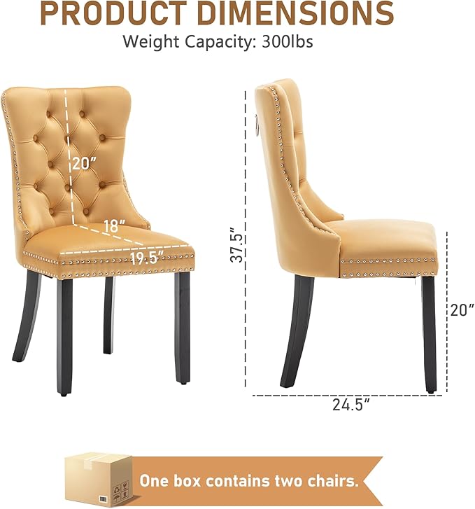 Mid Century Modern Dining Chair Set of 6 Velvet Upholstered Dining Accent Chair Farmhouse Dining Chairs with High Back and Nailhead Trim for Kitchen, Living Room, Bedroom (Gold)