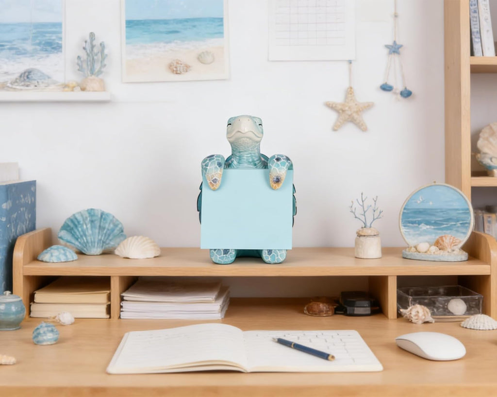Sea Turtle Pop-Up Sticky Note Dispenser with 100 Sheets 3 x 3 Inch Notes, Handmade Resin Sea Turtle Desk Decor for Office, Home & Classroom, Gift for Teachers & Coworkers - Blue