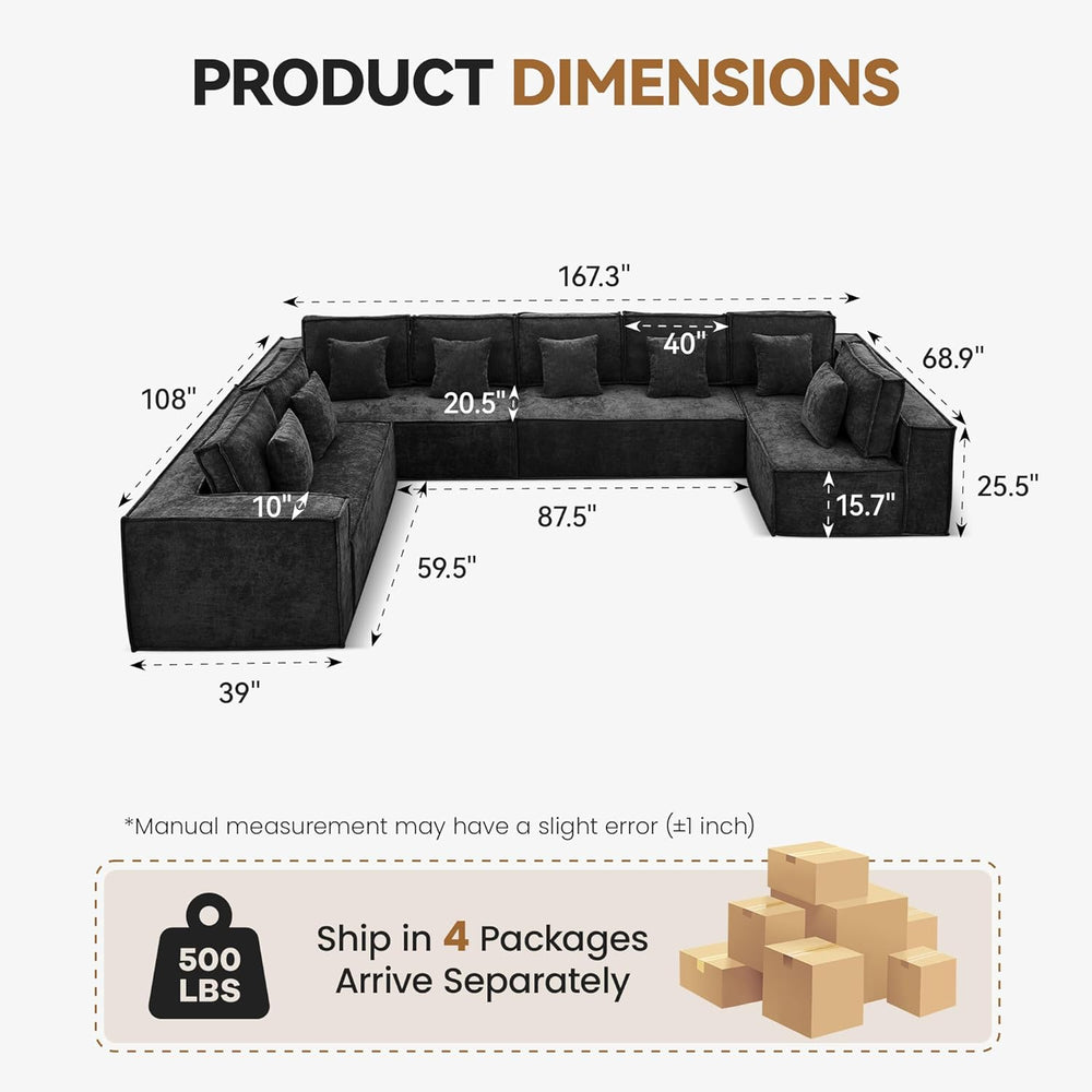 167'' Chenille U Shaped Couch, Oversized Modular Sectional 8 Seater S...