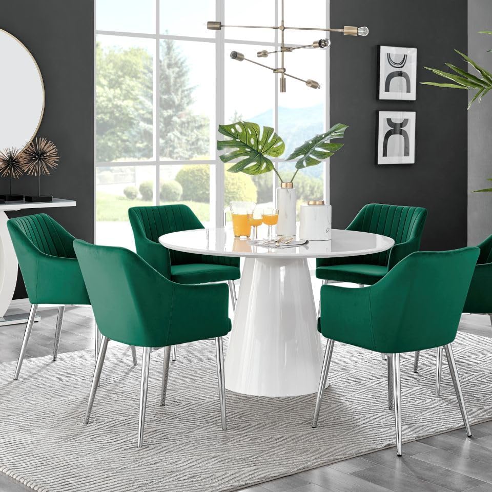 Furniturebox UK Palma White High Gloss Round Dining Table – Modern Pedestal Base – Contemporary 4–6 Seater Kitchen or Dining Room Table