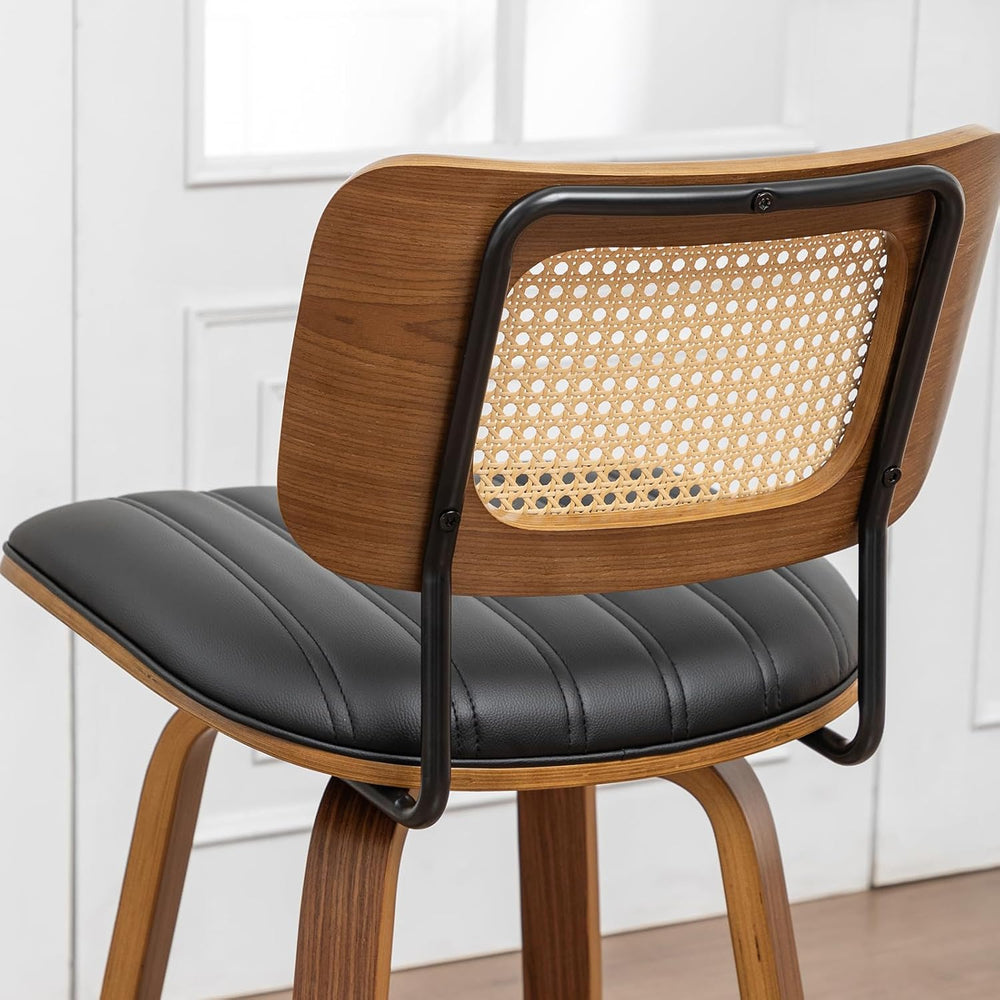 Rattan Swivel Bar Stools, Mid Century Modern Bar Stools with Curved Back