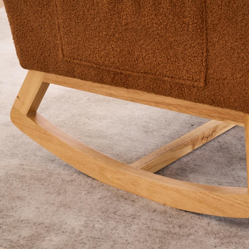 Accent Rocking Chair with Footrest High Back Rubber Wood Rocking Legs Bedroom...