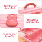 3-Tier Lockable Hair Accessories Organizer for Girls - Foldable Craft Storage Box Pink Plastic box with 2 Trays for Headbands, Art Supplies, Beads & Washi Tapes