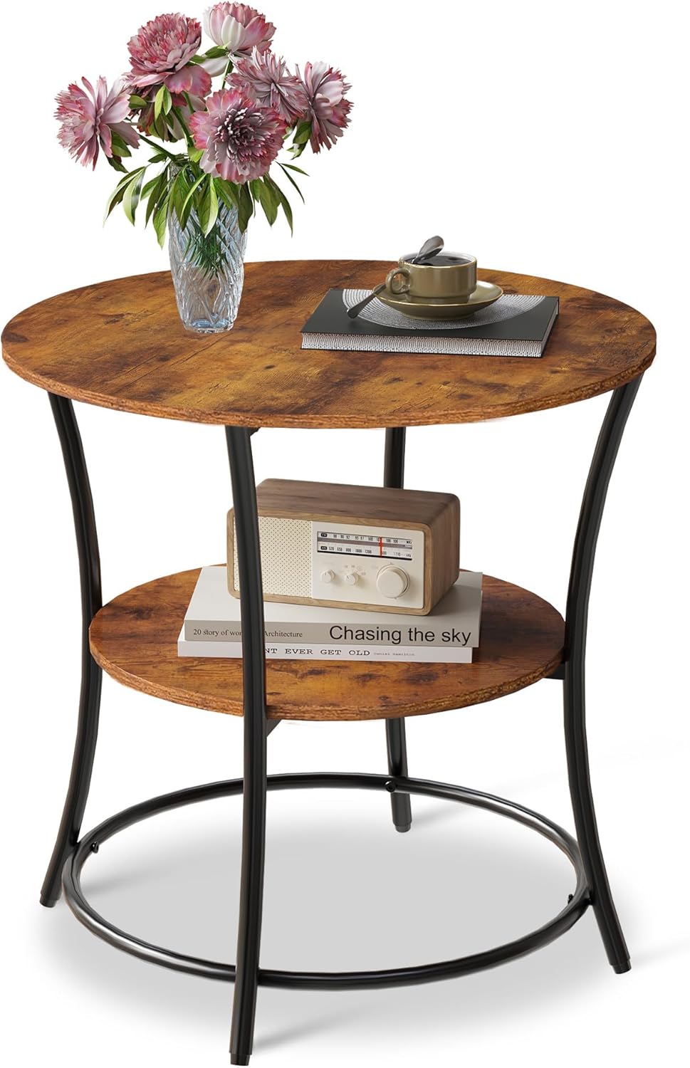 WLIVE Side Table, Round End Table with 2 Storage Shelves for Living Room, Bed...