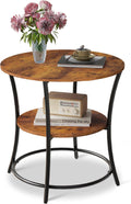WLIVE Side Table, Round End Table with 2 Storage Shelves for Living Room, Bedroom, Nightstand with Steel Frame for Small Spaces, Accent Coffee Table, Rustic Brown